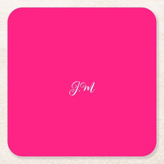 Fluoreszierende Neon rosa Vollfarbeninitialen Name Rechteckiger Pappuntersetzer (Vorderseite)