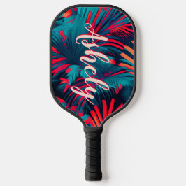 Fluoreszierende tropische Aquarellpalme Blätter Na Pickleball Schläger