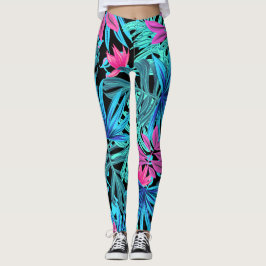 Fluoreszierende tropische Palmen Blätter Leggings