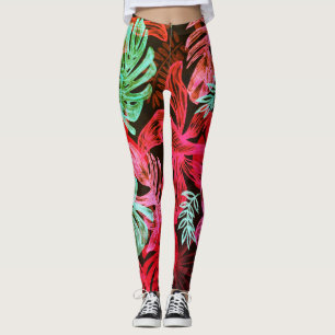 Fluoreszierende tropische Palmen Blätter Leggings