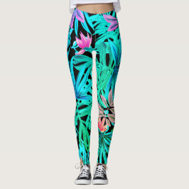 Fluoreszierende tropische Palmen Blätter Leggings
