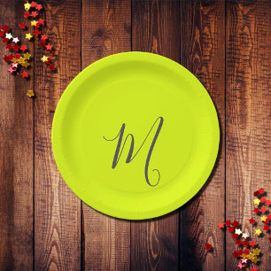 fluoreszierendes gelb - chic monogramm pappteller