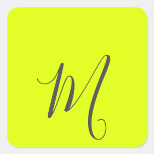 fluoreszierendes gelb - chic monogramm quadratischer aufkleber