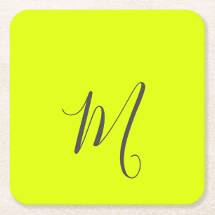 fluoreszierendes gelb - chic monogramm rechteckiger pappuntersetzer