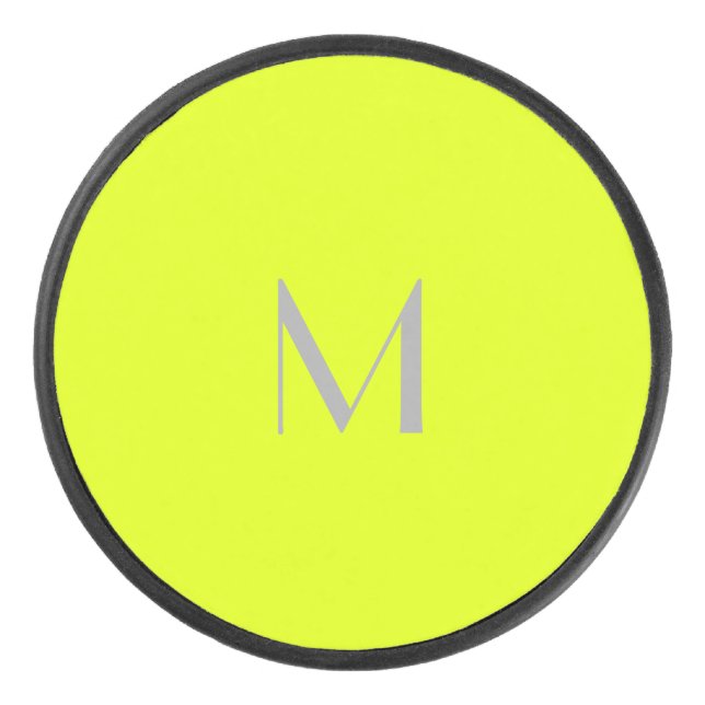 fluoreszierendes Gelb - Monogramm hinzufügen Eishockey Puck (Vorderseite)