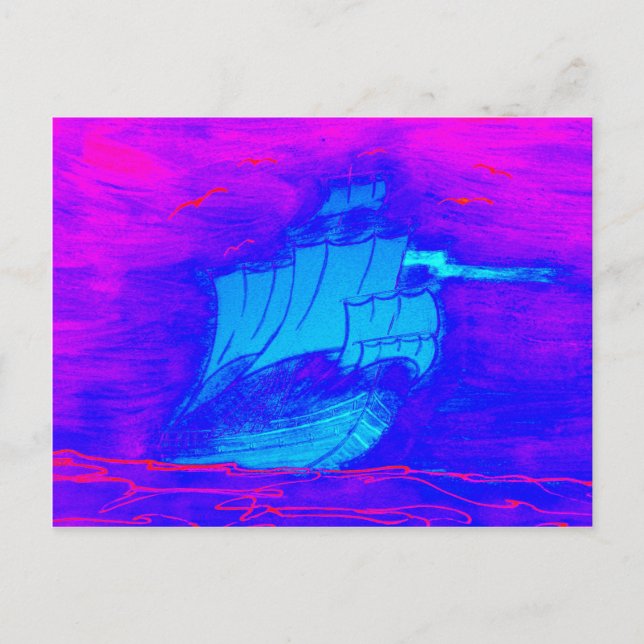 fluoreszierendes Segelboot 1 Postkarte (Vorderseite)
