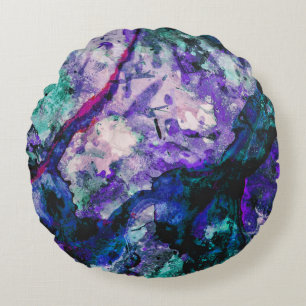 Fluorite Crystal Geode Marble Abstrakt Rundes Kissen