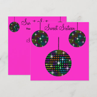 FLURO PINK DISCOBALL 16 . GEBURTSTAG PARTY EINLADUNG
