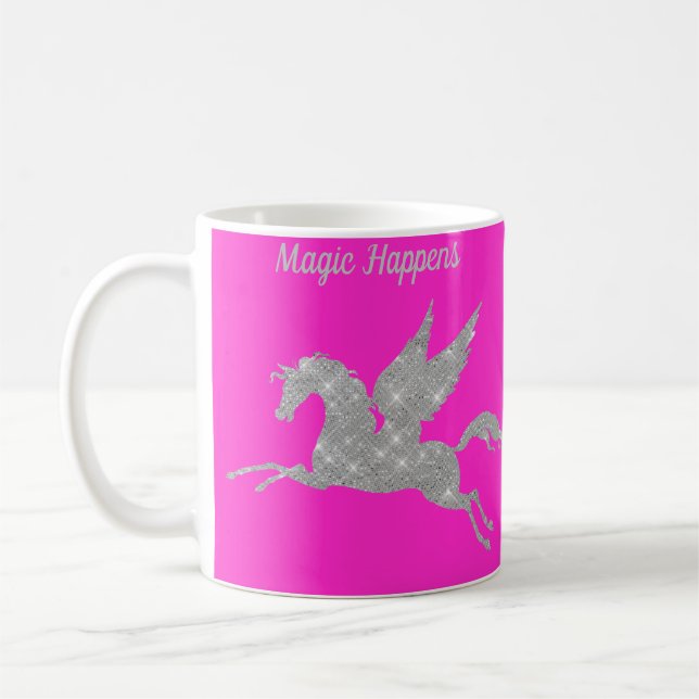 FLURO PINK SILVER SPARKLE UNICORN TASSE (Links)