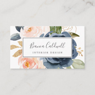 Flush et Navy Flowers   Carte de visite blanc