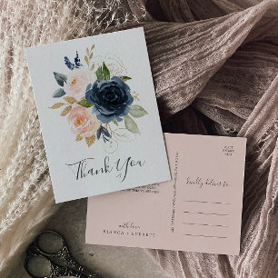 Flush et Navy Flowers   Carte postale Merci blanc