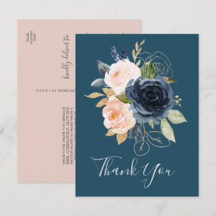 Flush et Navy Flowers   Carte postale Merci bleu