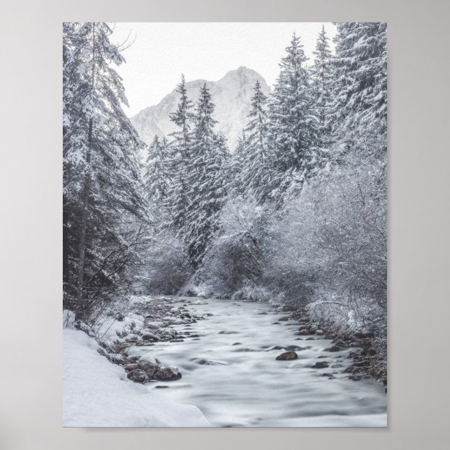 Fluss durch den Winterwald Mojstrana Poster (Vorne)