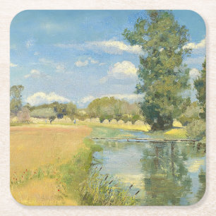 Fluss durch eine ernste Landschaft, Sommer Rechteckiger Pappuntersetzer
