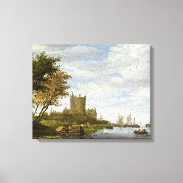 Fluss Estuary mit Schloss Leinwanddruck (Vorderseite)