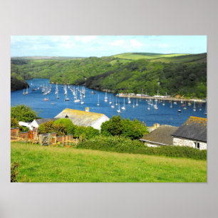 Fluss Fowey und Boote, Cornwall Poster