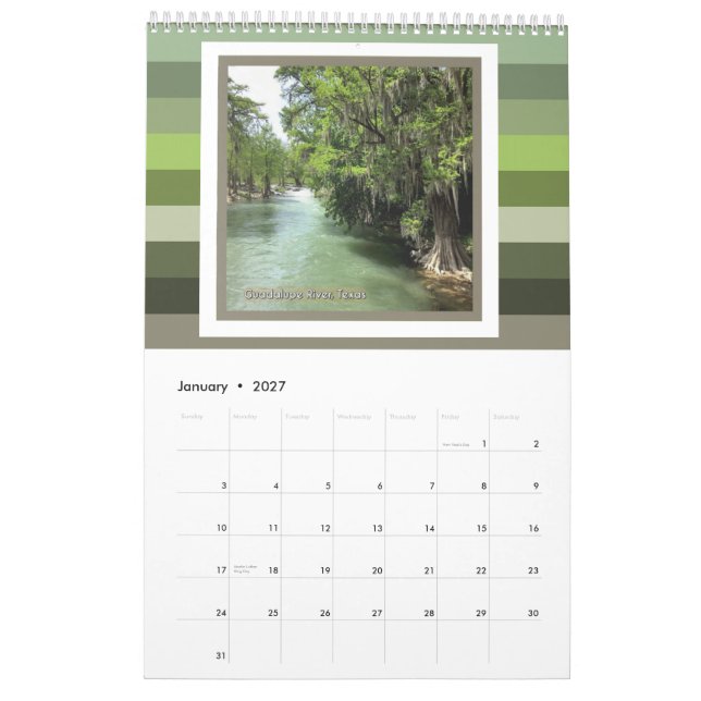 Fluss Guadalupe in Gruene, Texas Kalender (Jan 2027)