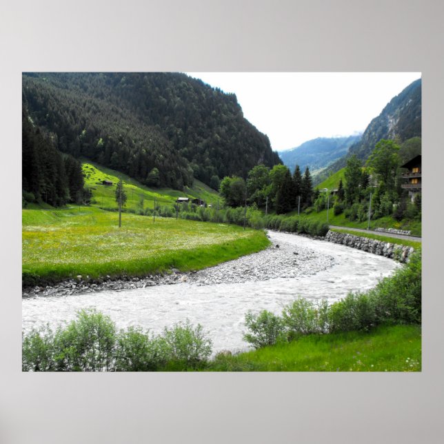 Fluss in den Schweizer Alpen Poster (Vorne)