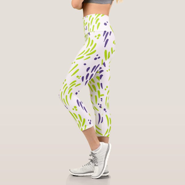 Fluss in kalkgrün und Lila Capri Leggings (Links)