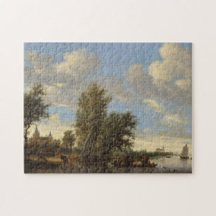 Fluss-Landschaft mit Fähre, 1649 (Öl auf Leinwan