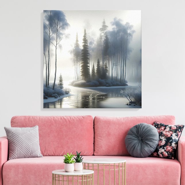 Fluss mit Mattierten Bäumen gefroren Leinwanddruck (Insitu (Wohnzimmer))
