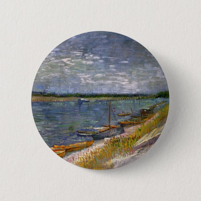 Fluss mit Ruderbooten von Vincent van Gogh Button (Vorderseite)