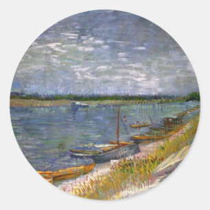 Fluss mit Ruderbooten von Vincent van Gogh Runder Aufkleber