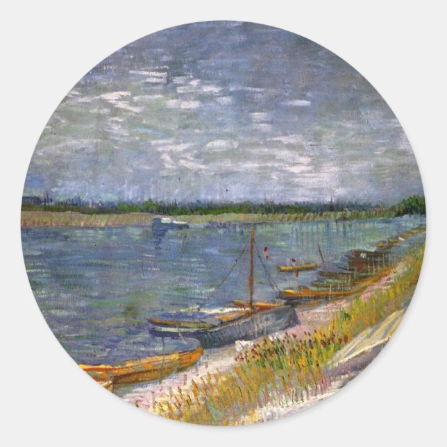 Fluss mit Ruderbooten von Vincent van Gogh Runder Aufkleber (Vorderseite)