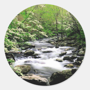 Fluss mittleres Prongdogwoods rauchiges Tennesse Runder Aufkleber