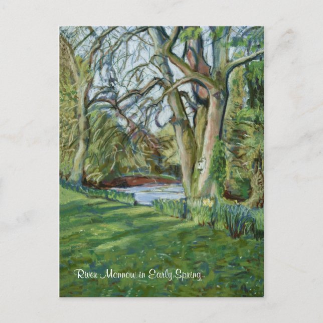Fluss Monnow bei Allt-yr-Ynys im Frühjahr Postkarte (Vorderseite)