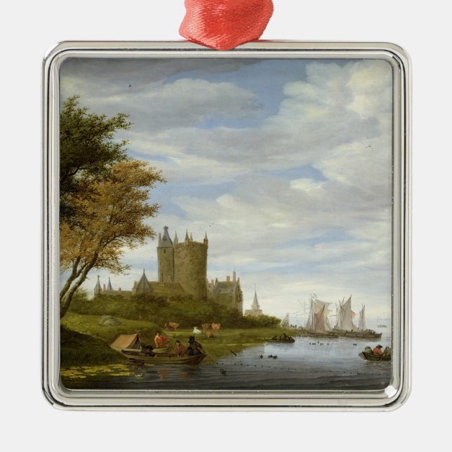 Fluss-Mündung mit einem Schloss Silbernes Ornament (Vorne)