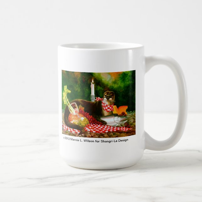 Fluss-Otter dringt Picknick-Verbreitung ein Kaffeetasse (Rechts)