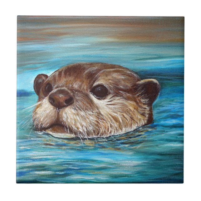 Fluss Otter Painting Fliese (Vorderseite)