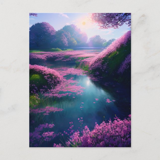Fluss Sakura Petals Postkarte (Vorderseite)