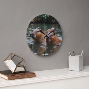 "Fluss Serenity: Capybaras schwimmen im Fluss" Große Wanduhr