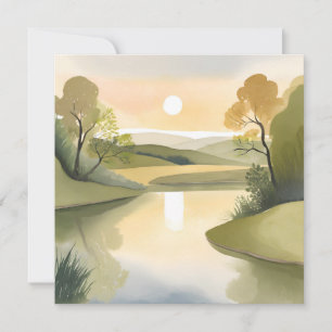 Fluss Sonnenaufgang   Wasserfarbe Gelb Karte