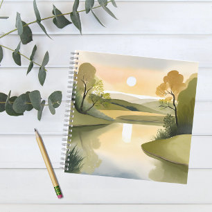 Fluss Sonnenaufgang   Wasserfarbe Gelb Notizbuch