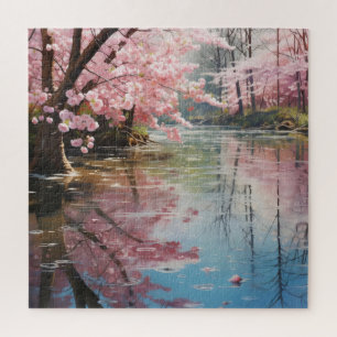 Fluss Spring Blooming Trees