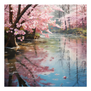 Fluss Spring Blooming Trees Fotodruck