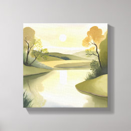 Fluss Sunrise | Aquarellgelb Leinwanddruck