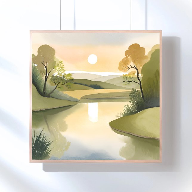 Fluss Sunrise | Aquarellgelb Poster (Von Creator hochgeladen)