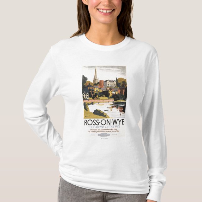 Fluss-Szene Stadtdes britischen Eisenbahn-Plakats T-Shirt (Vorderseite)