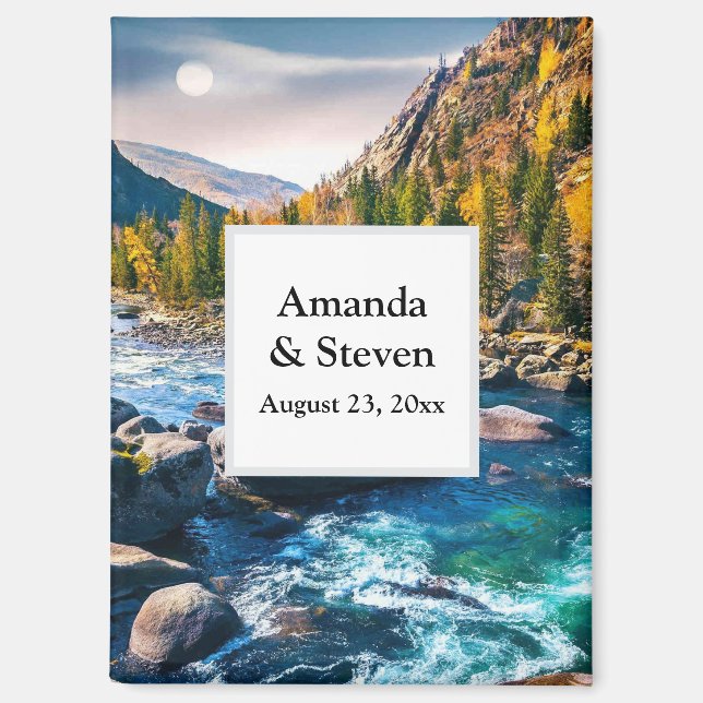 Fluss und Berge Landschaftliche Hochzeit Save the  Magnet (Vorderseite)