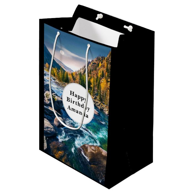Fluss und Gebirge Landschaftliches Foto Geburtstag Mittlere Geschenktüte (Vorderseite Schrägansicht)