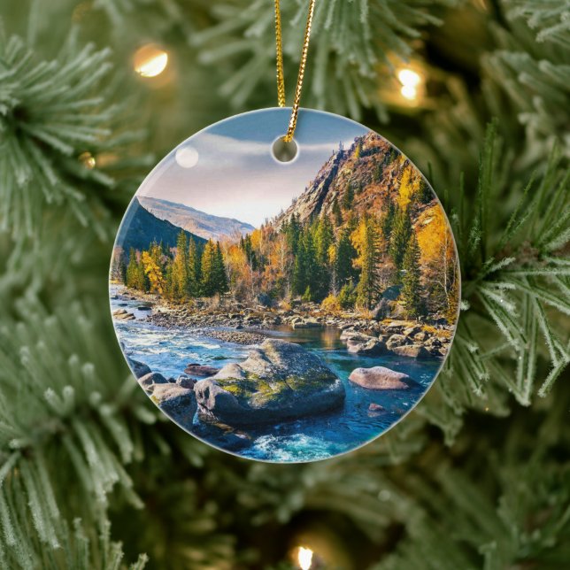 Fluss und Gebirge Landschaftliches Foto Keramik Ornament (Baum)