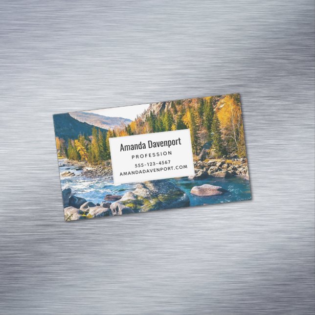 Fluss und Gebirge Landschaftliches Foto Magnetische Visitenkarte (Beispiel)