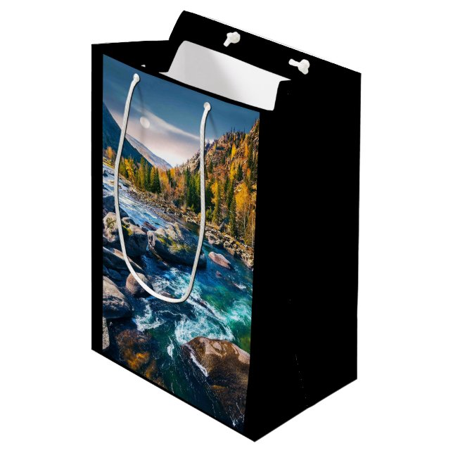 Fluss und Gebirge Landschaftliches Foto Mittlere Geschenktüte (Vorderseite Schrägansicht)