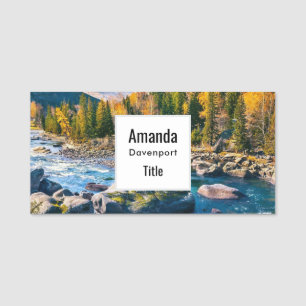 Fluss und Gebirge Landschaftliches Foto Namensschild