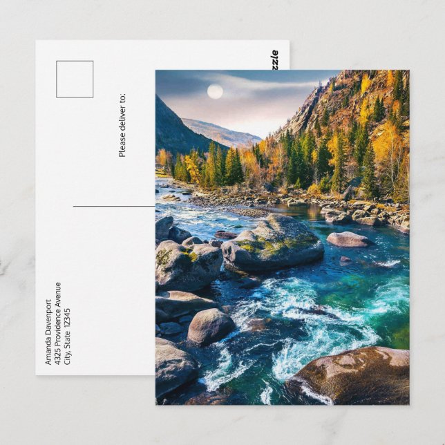 Fluss und Gebirge Landschaftliches Foto Postkarte (Vorne/Hinten)