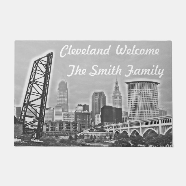 Fluss View Cleveland Skyline Fußmatte (Vorderseite)